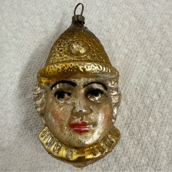 Antique Mercury Glass Clown Jester Head Ornament 3” Hand Painted Figural - Picture 1 of 9